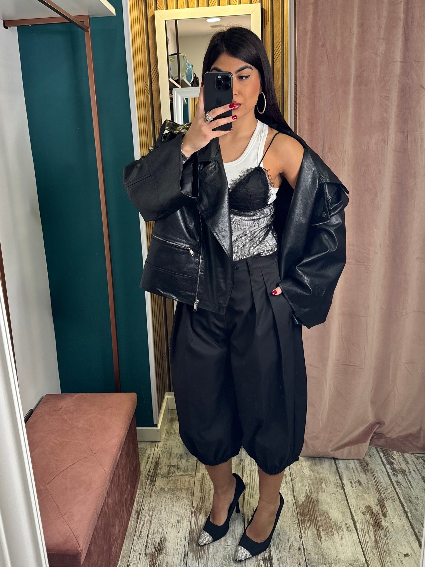 Biker ecopelle oversize nero