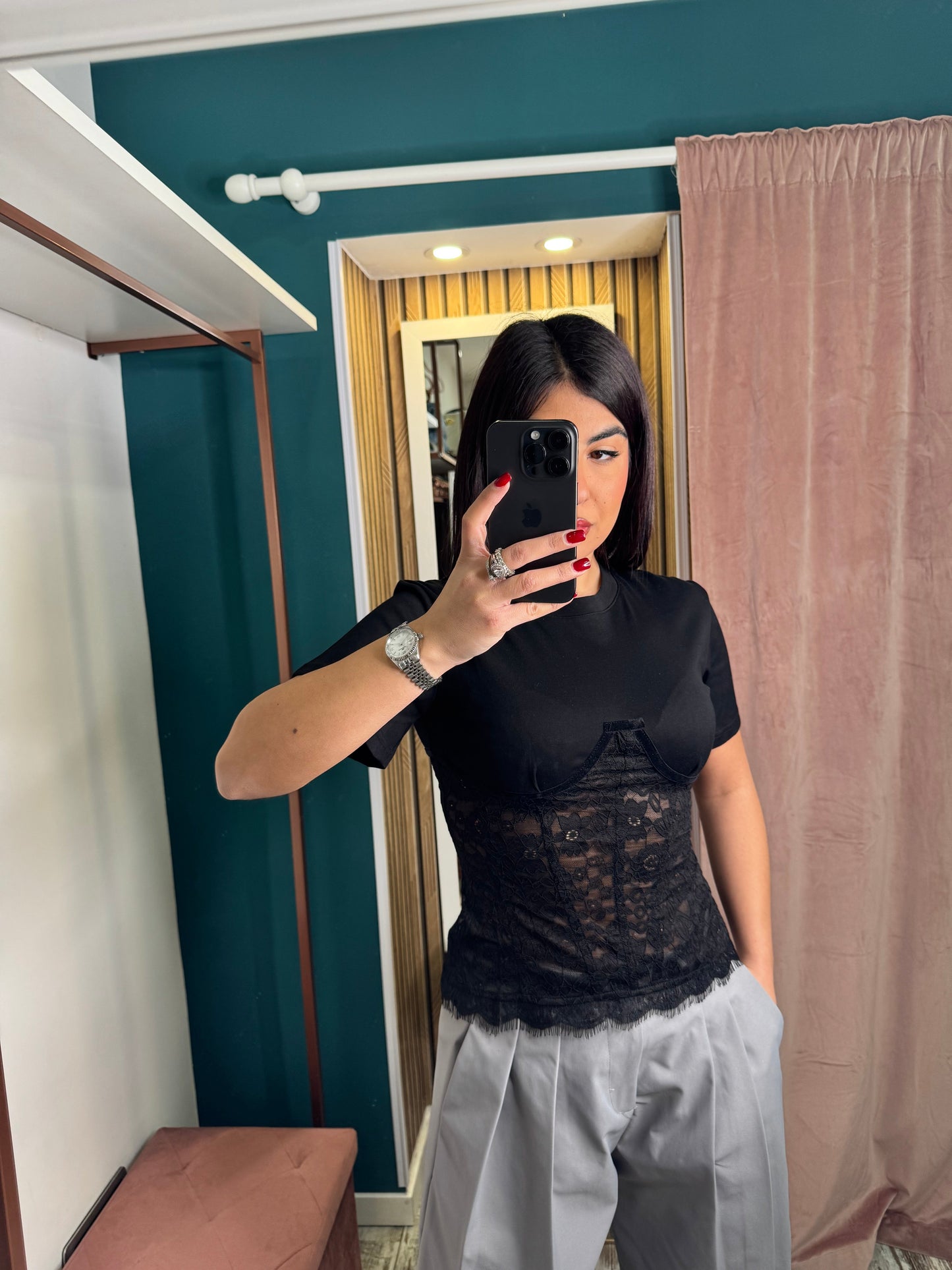 T-Shirt merletto nero