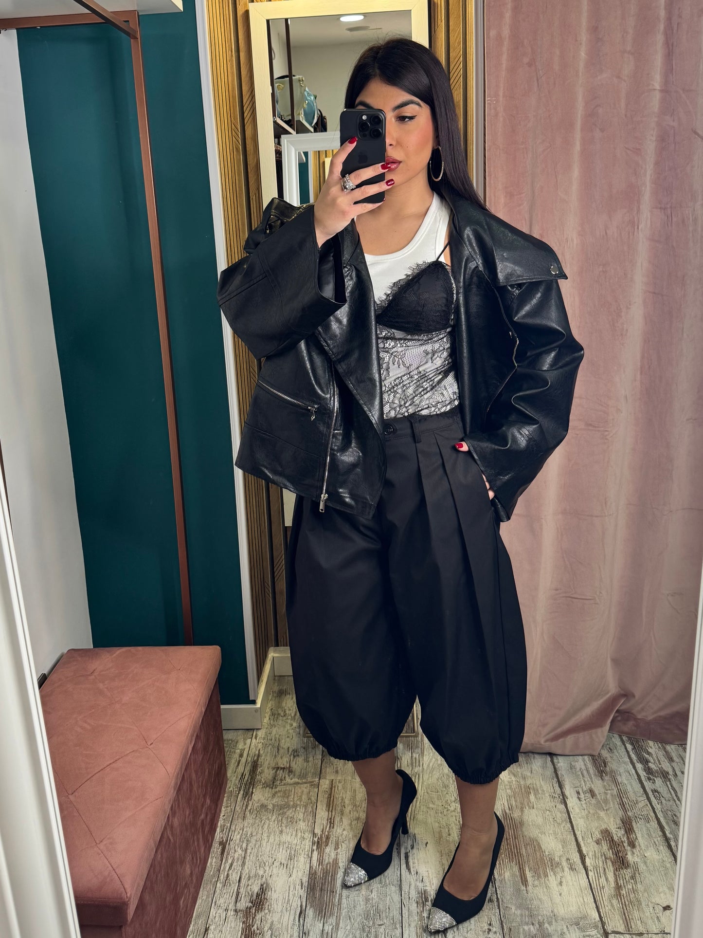 Biker ecopelle oversize nero