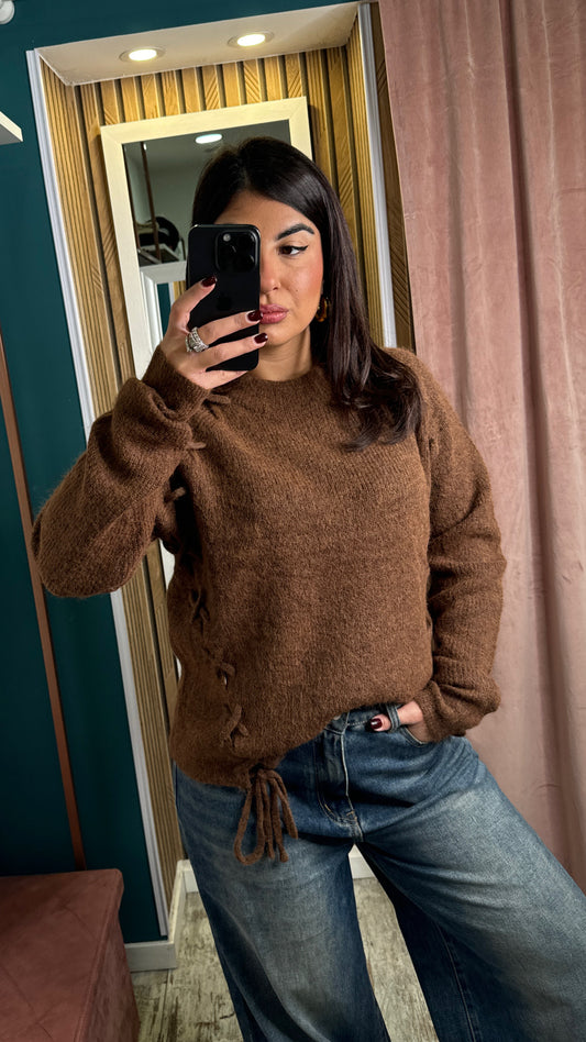 Pullover stringhe marrone