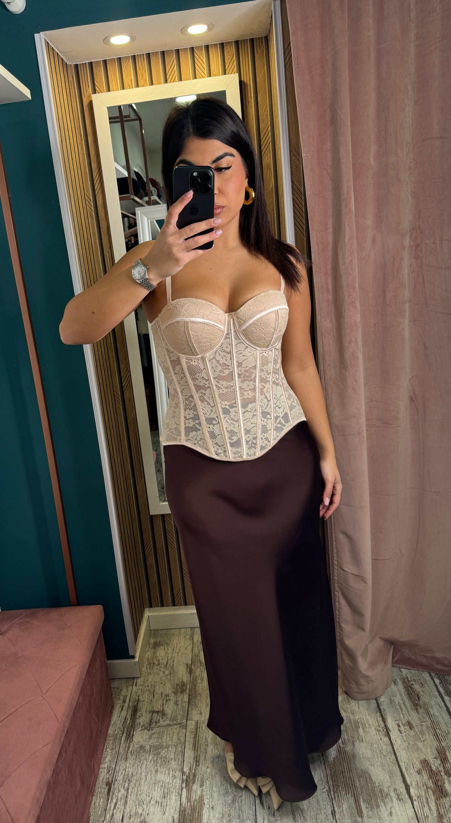 Corpetto beige merletto