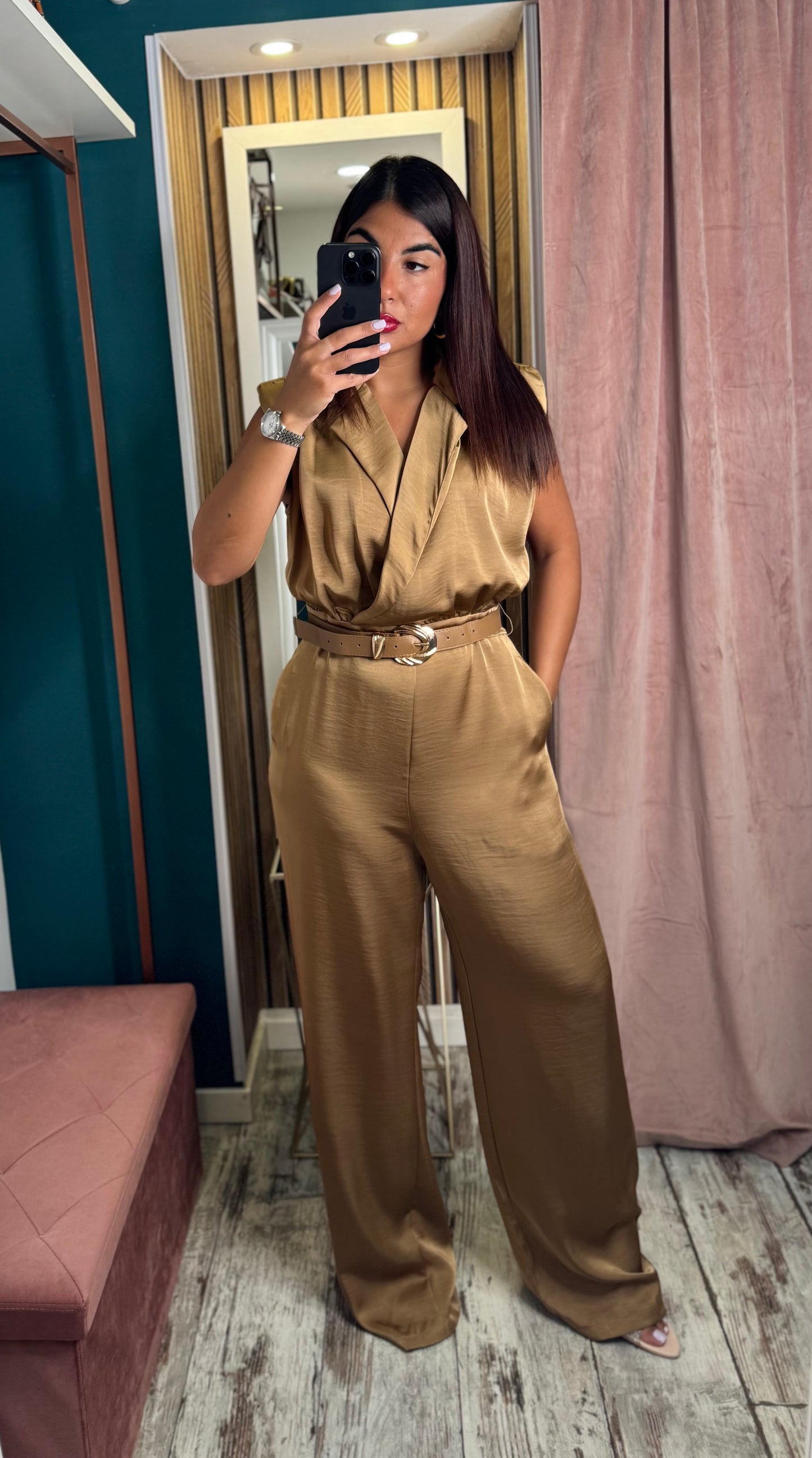 Jumpsuit satin Camel