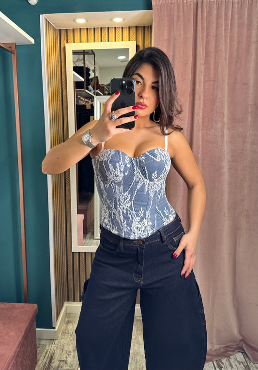 Corpetto denim merletto