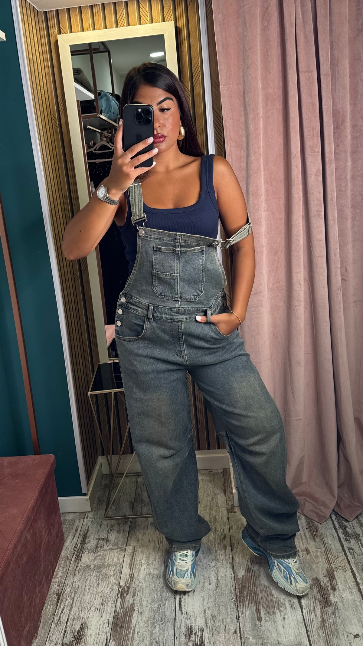 Salopette in denim sabbia