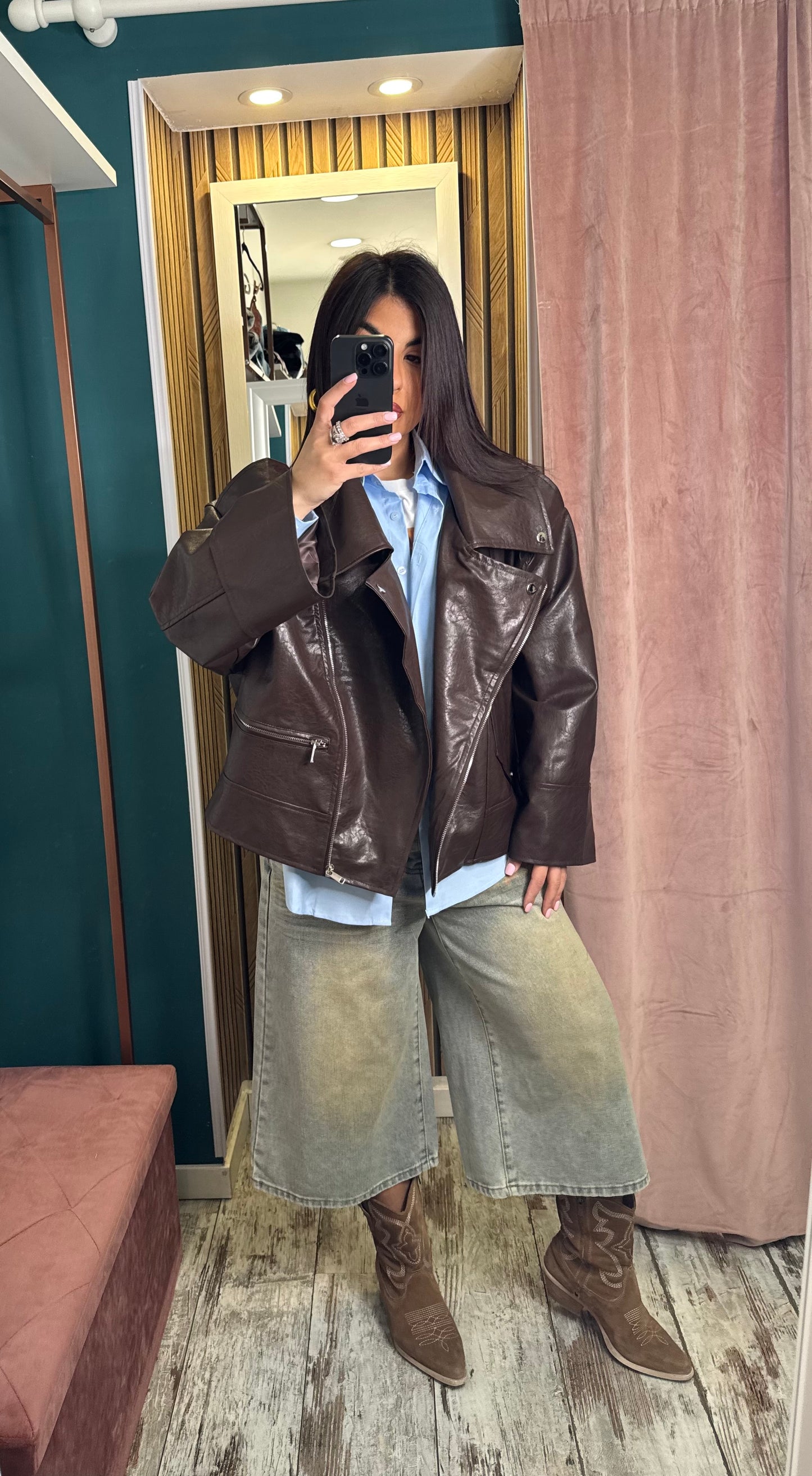 Biker ecopelle oversize brown