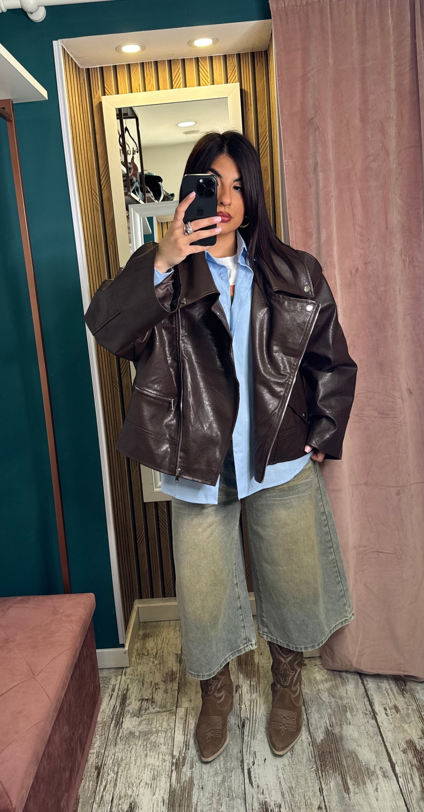 Biker ecopelle oversize brown