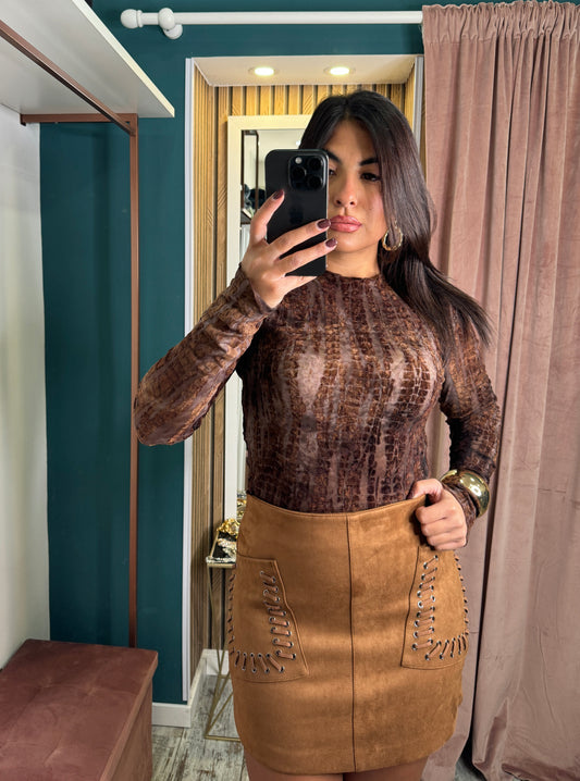 Minigonna camoscio beige