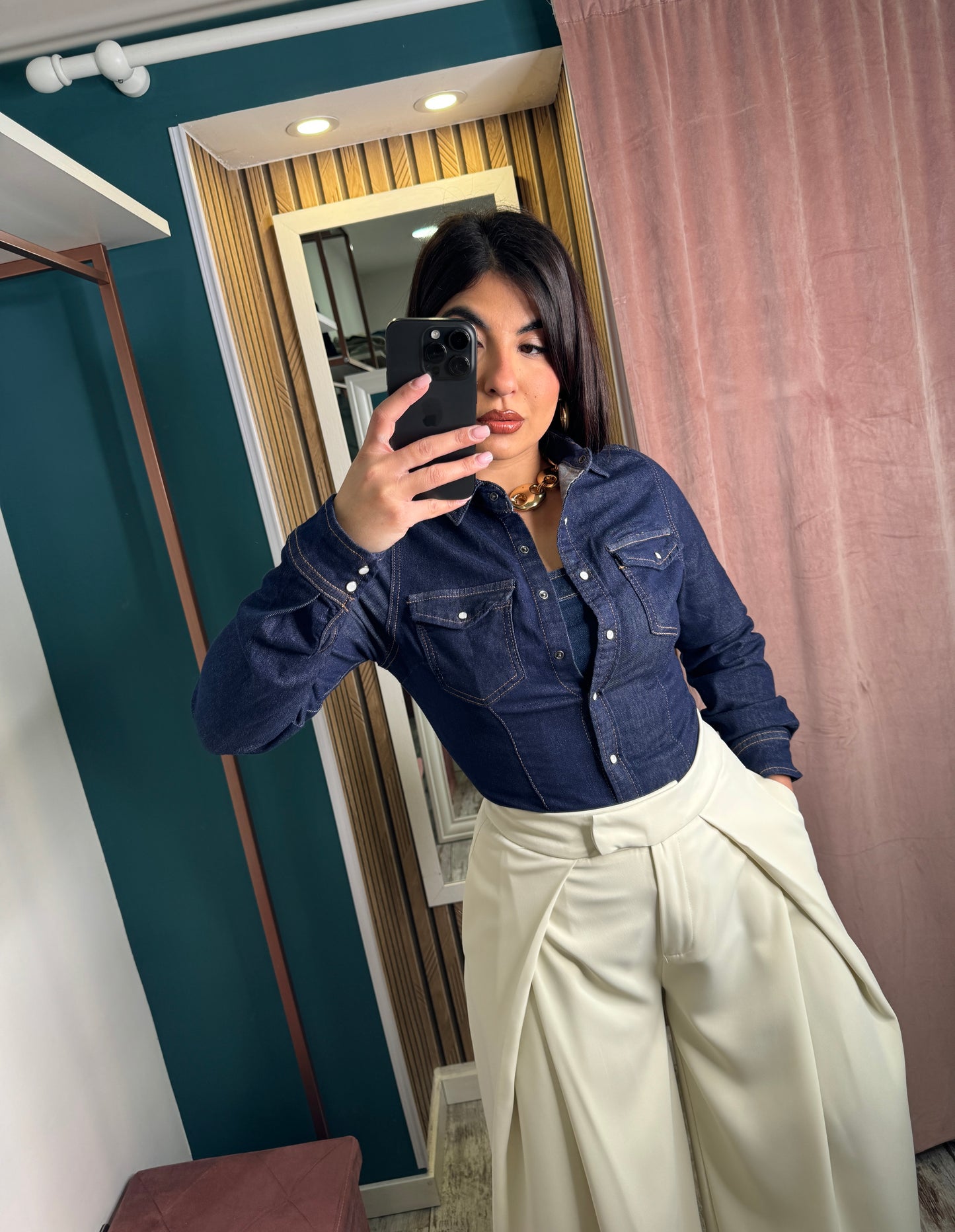 Camicia denim blu
