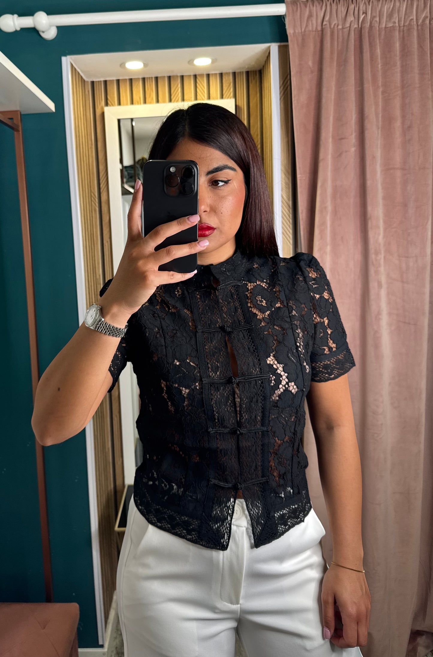 Top nero merletto japan