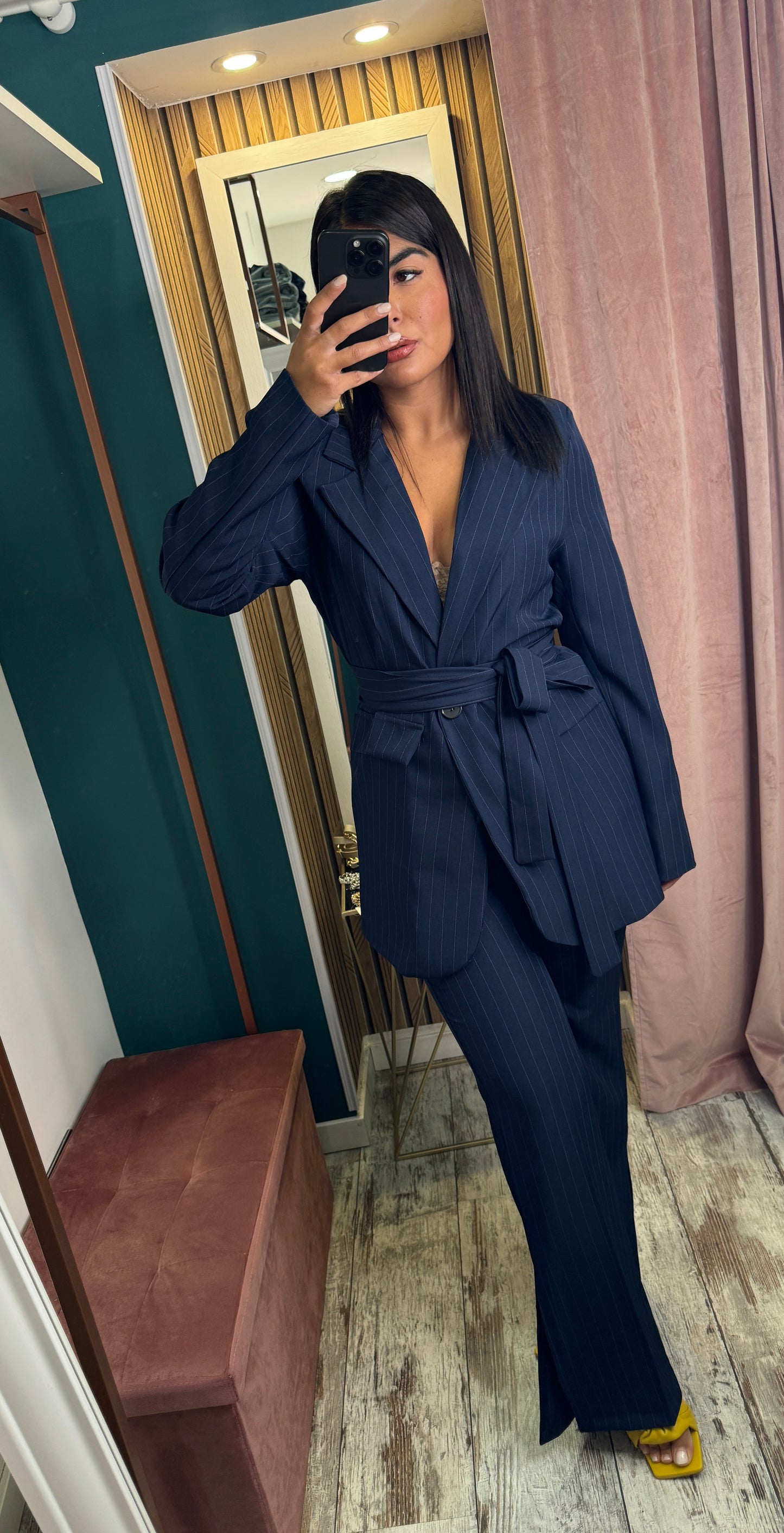 Tailleur gessato blu