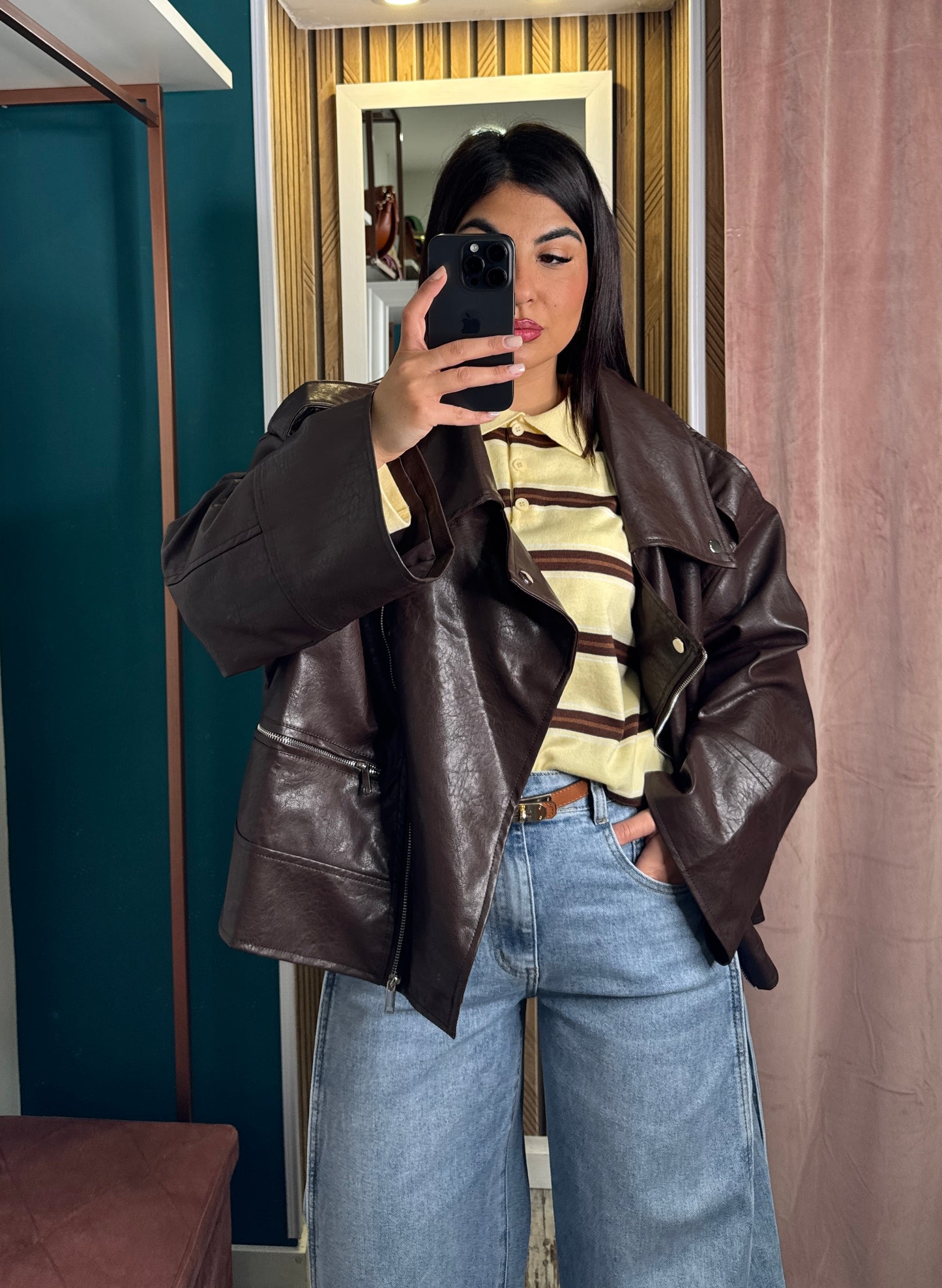 Chiodo ecopelle oversize brown
