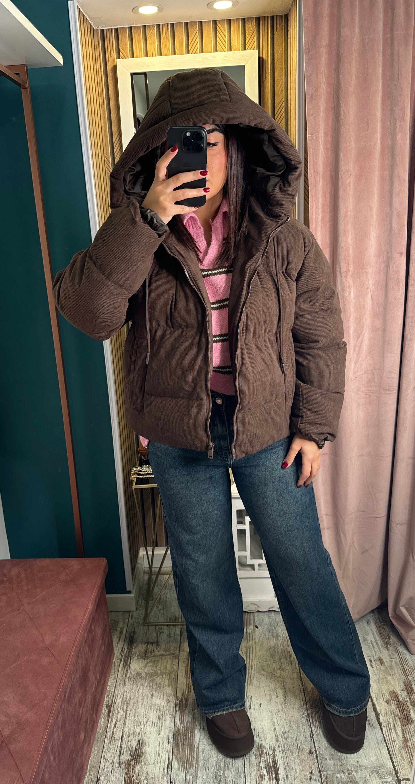 Piumino marrone in velluto