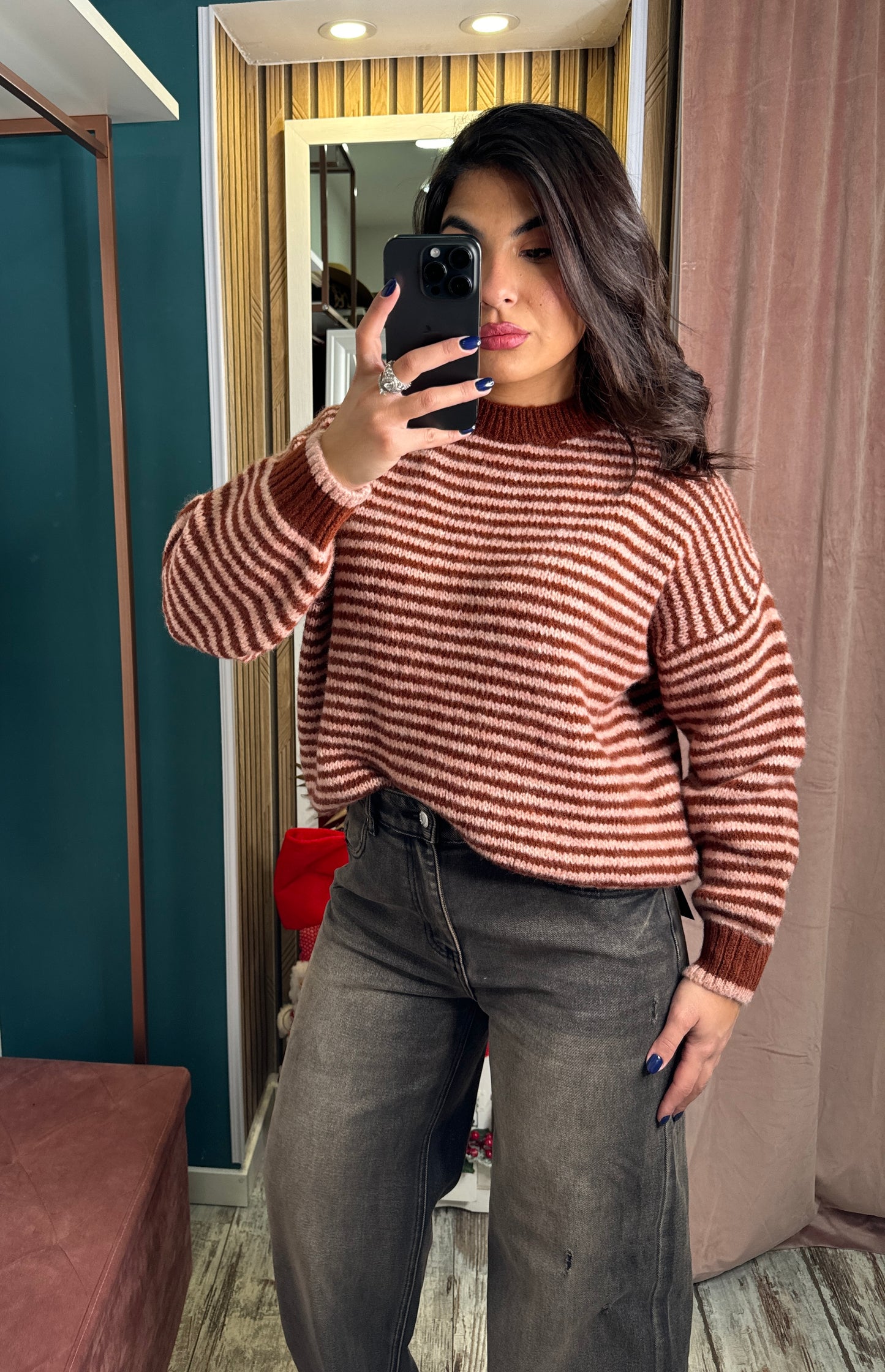 Pullover mezzo collo righe