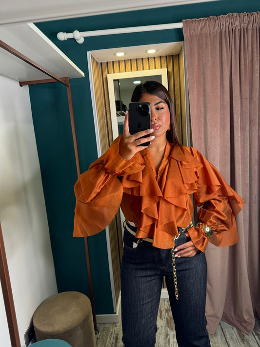 Camicia rouches ruggine