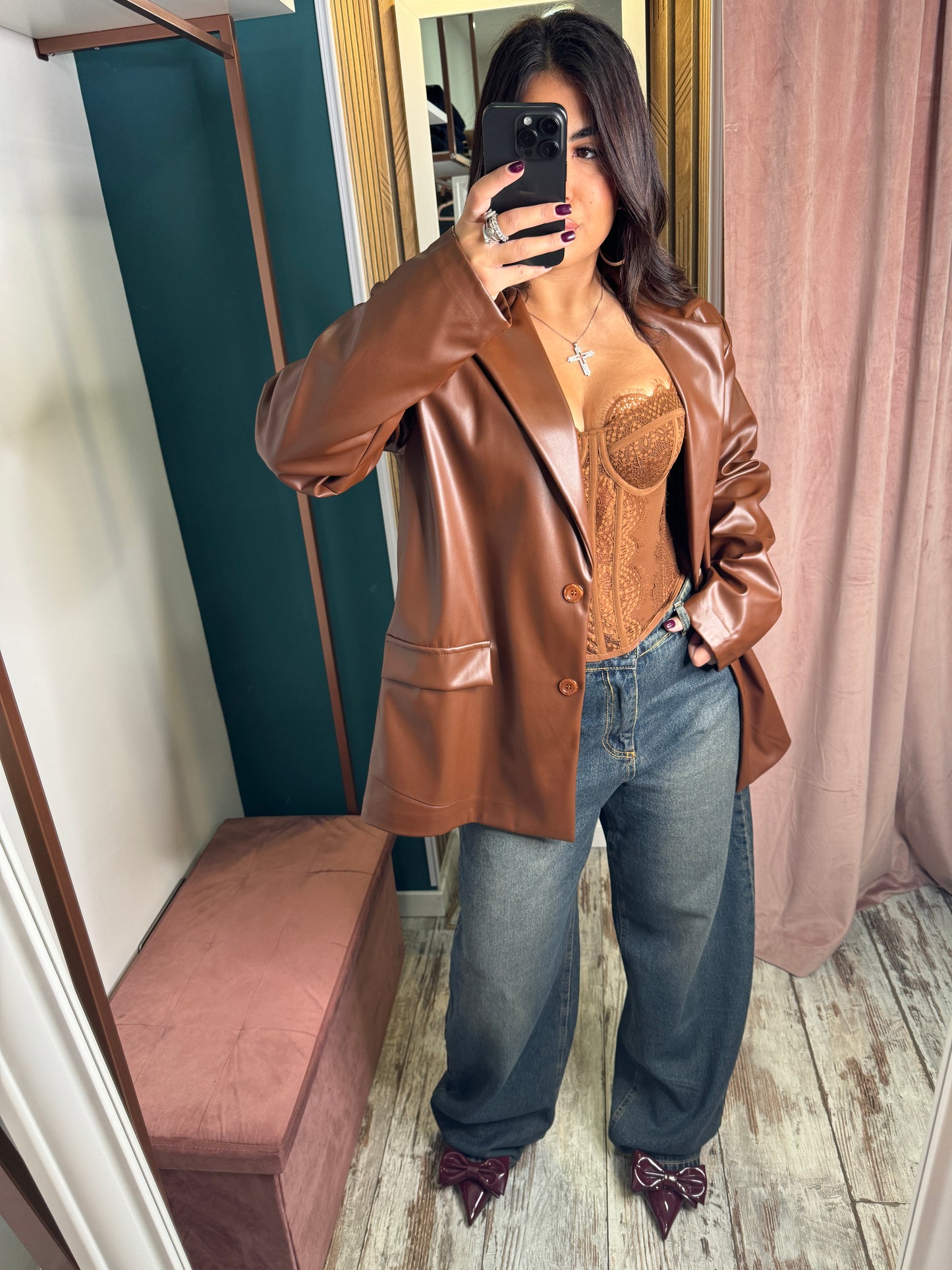 Giacca ecopelle camel