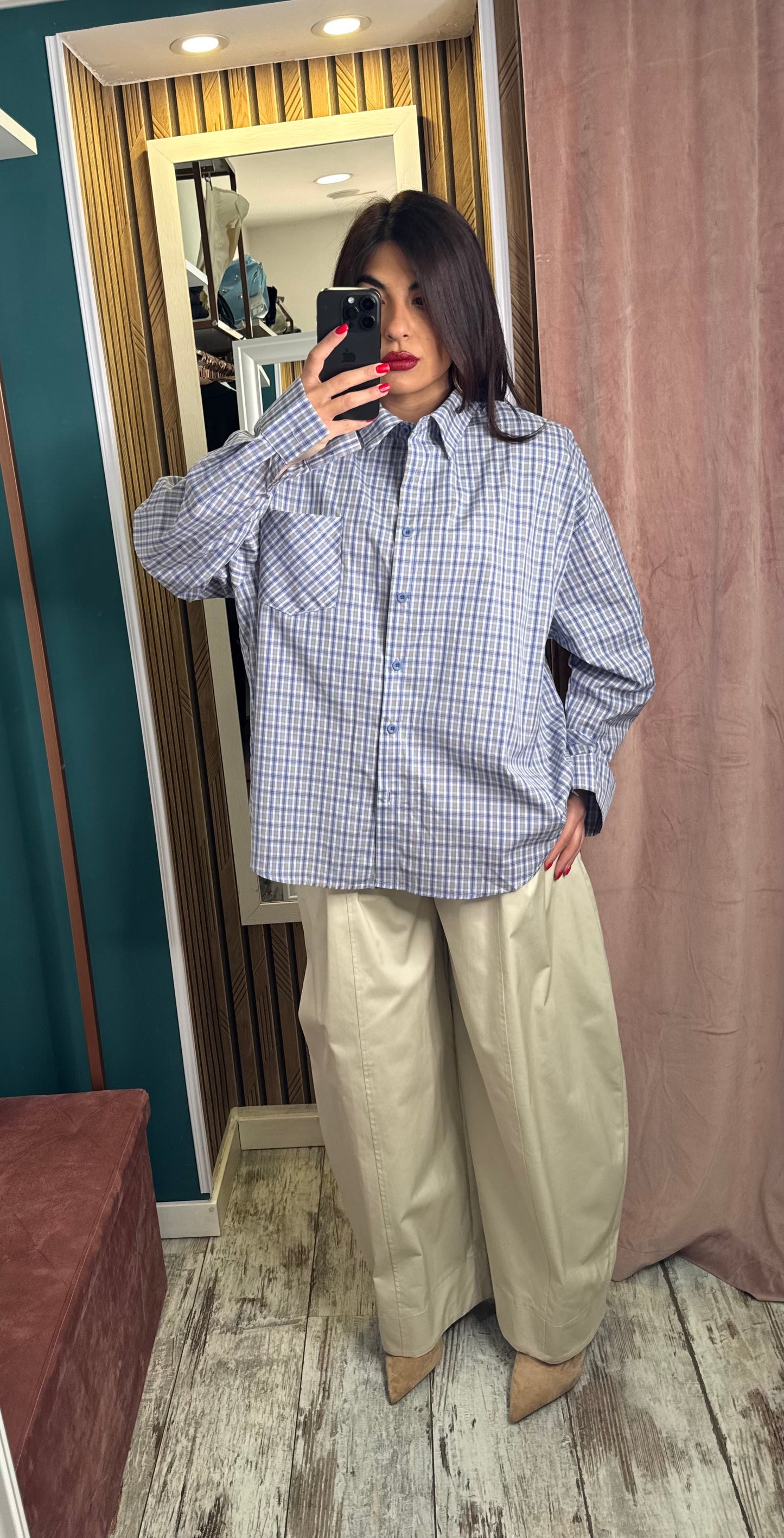 Camicia quadretti celeste