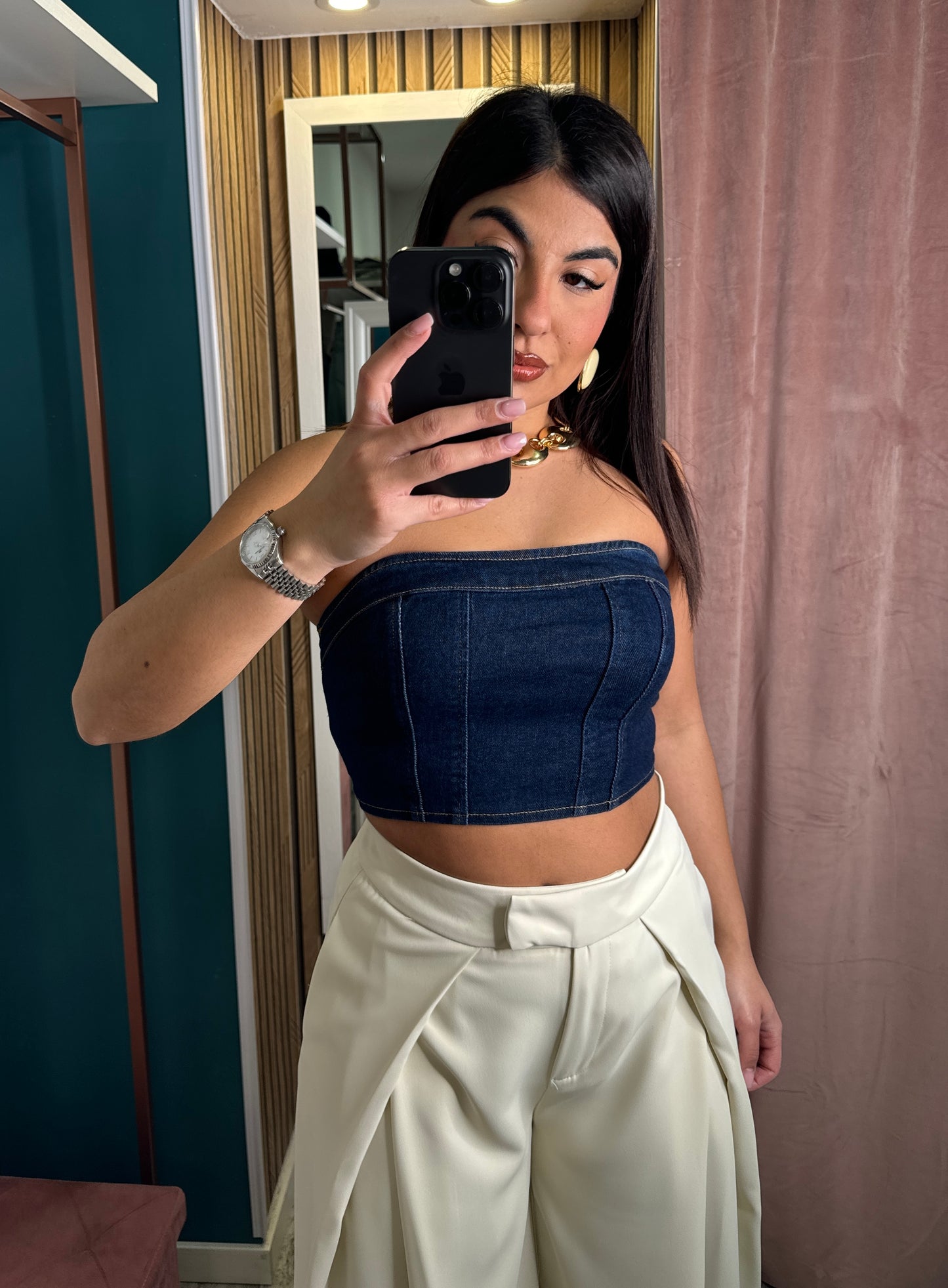 Top denim blu