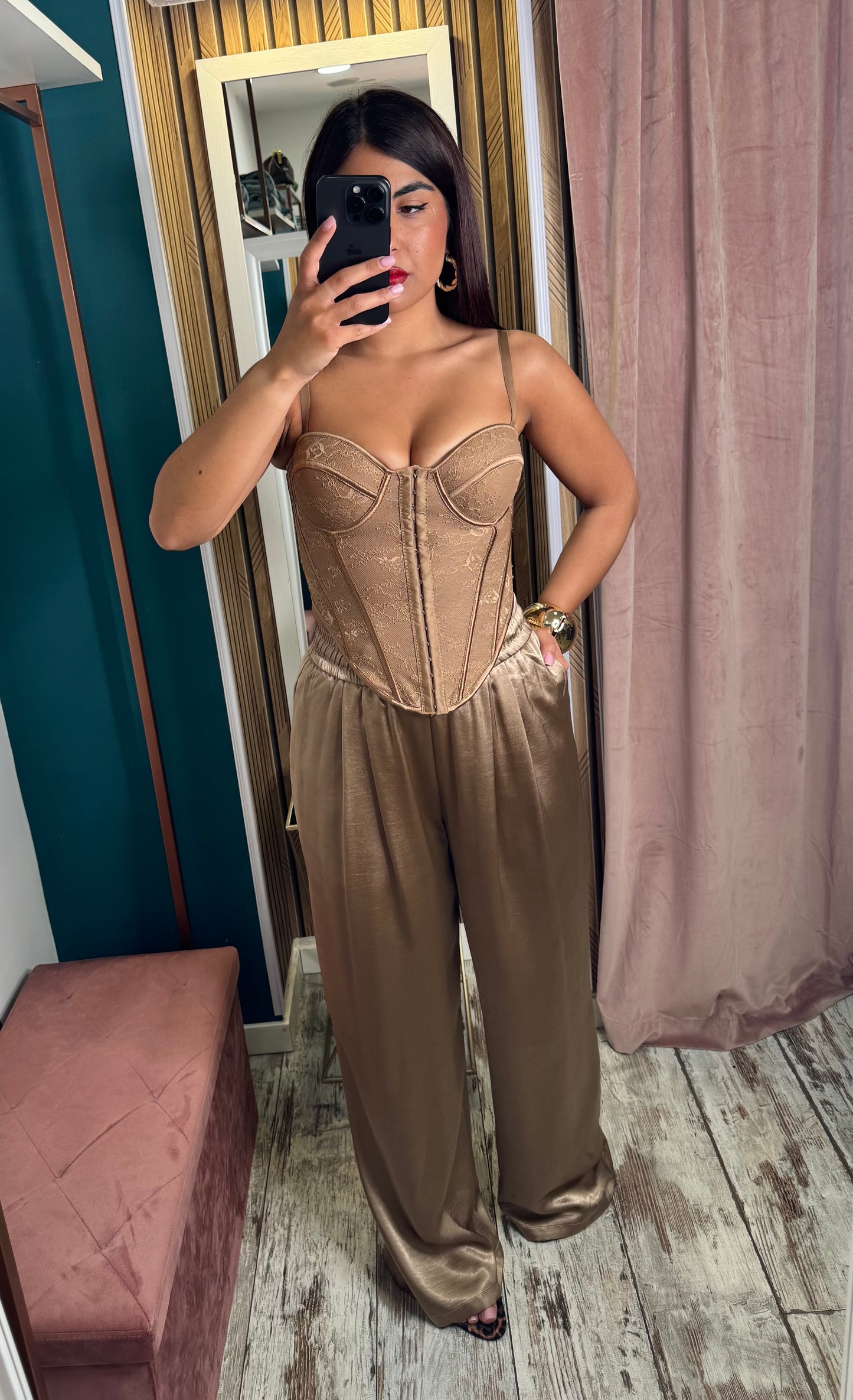 Pantaloni satin champagne