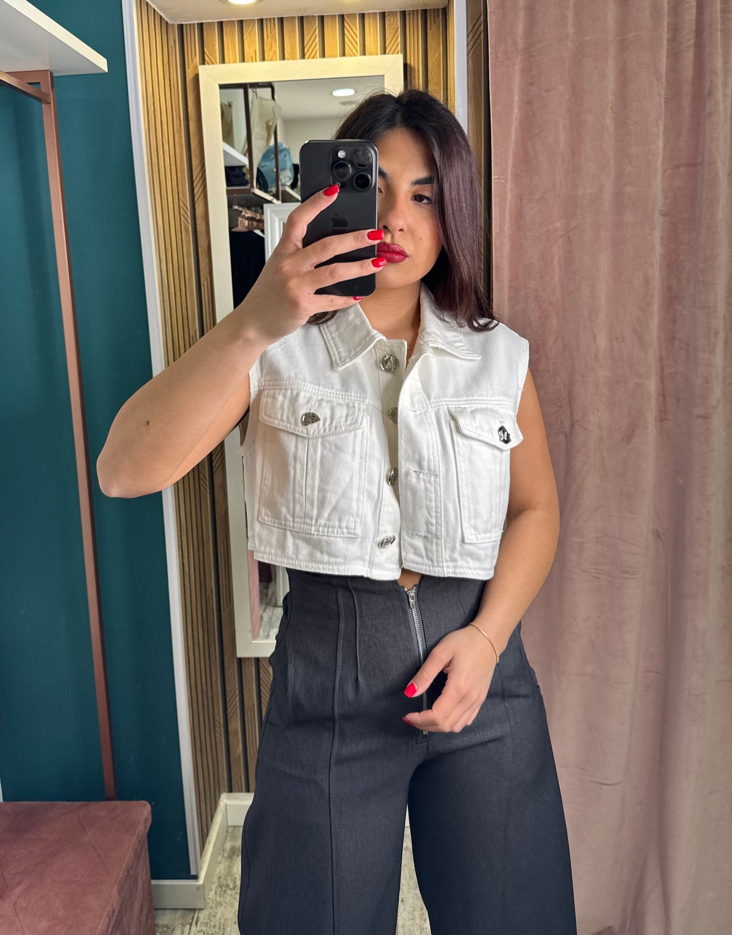 Gilet crop denim
