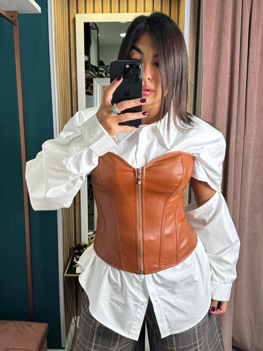 Corpetto ecopelle cuoio