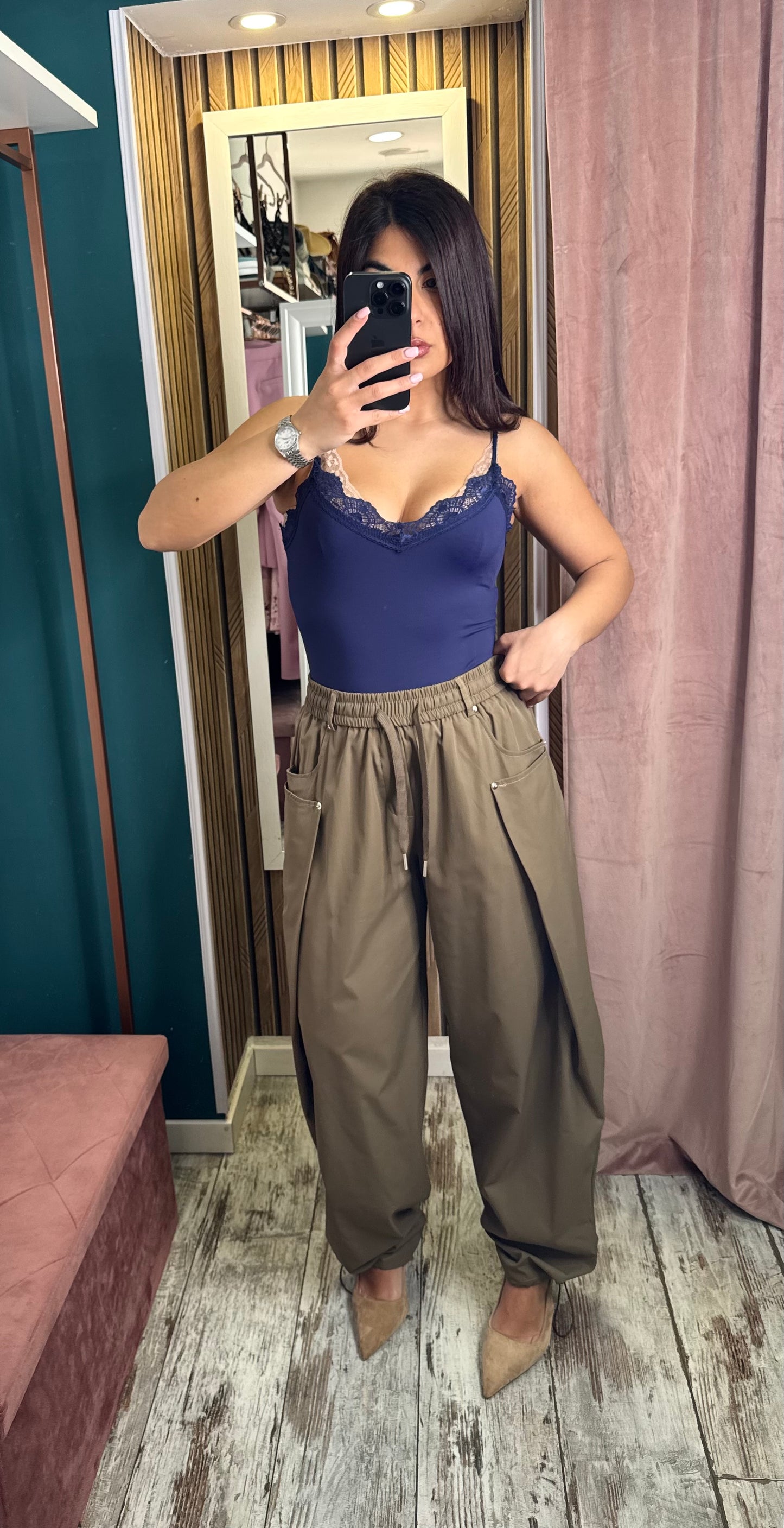 Pantalone parachute marrone