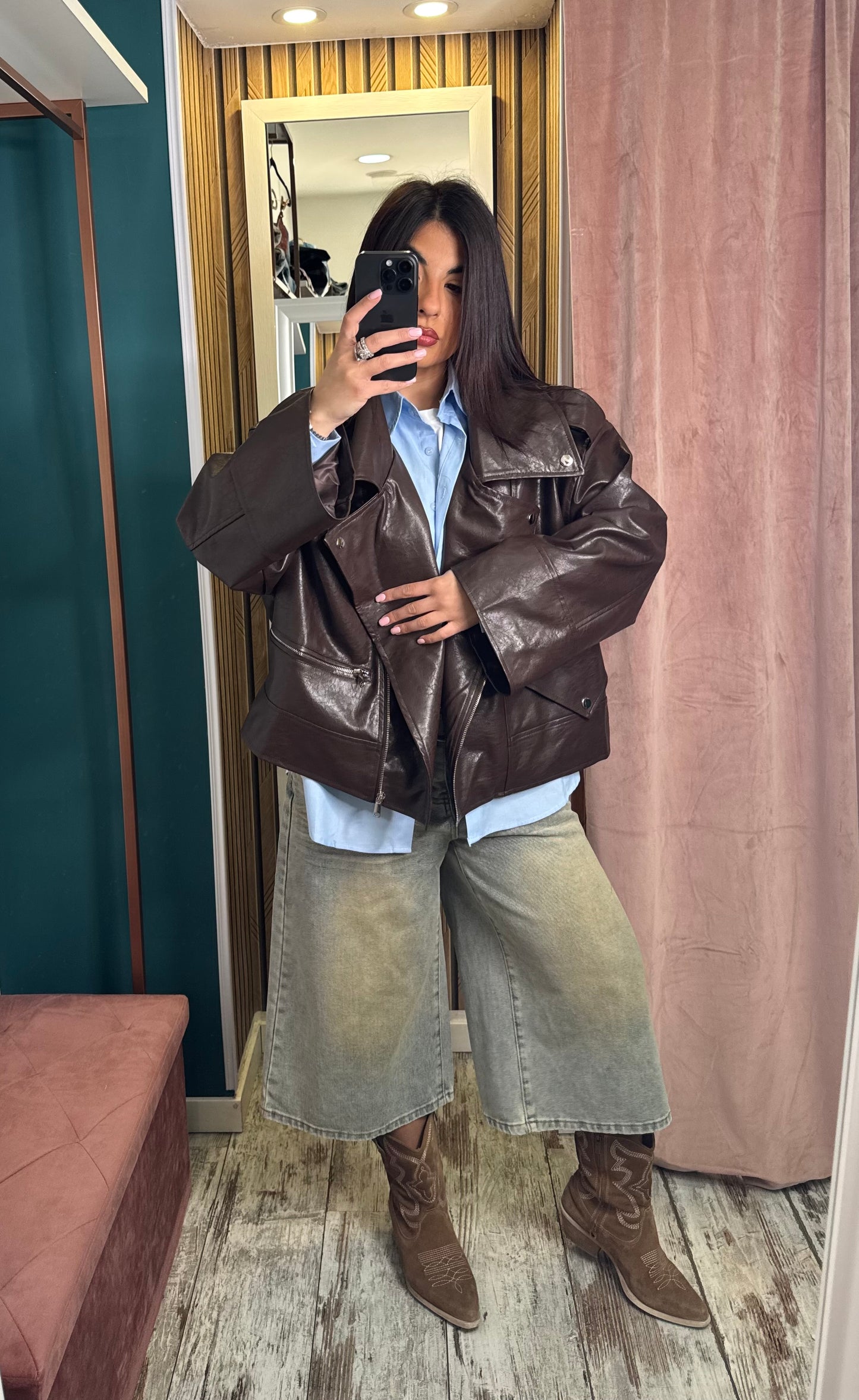 Biker ecopelle oversize brown