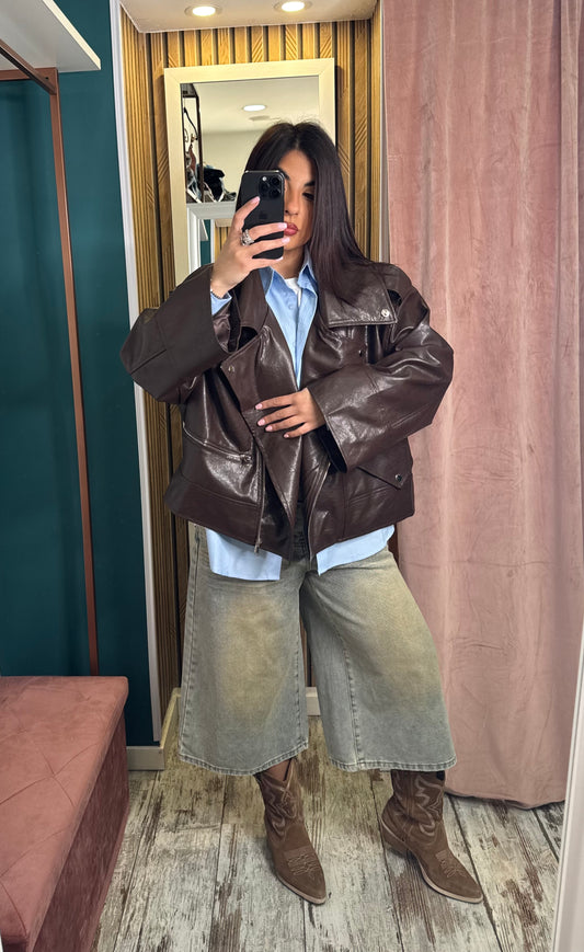 Biker ecopelle oversize brown