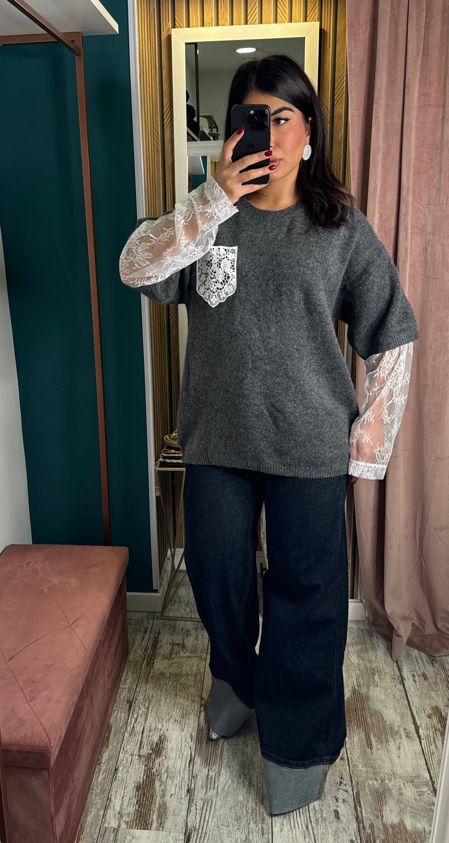 Pullover macramè grey