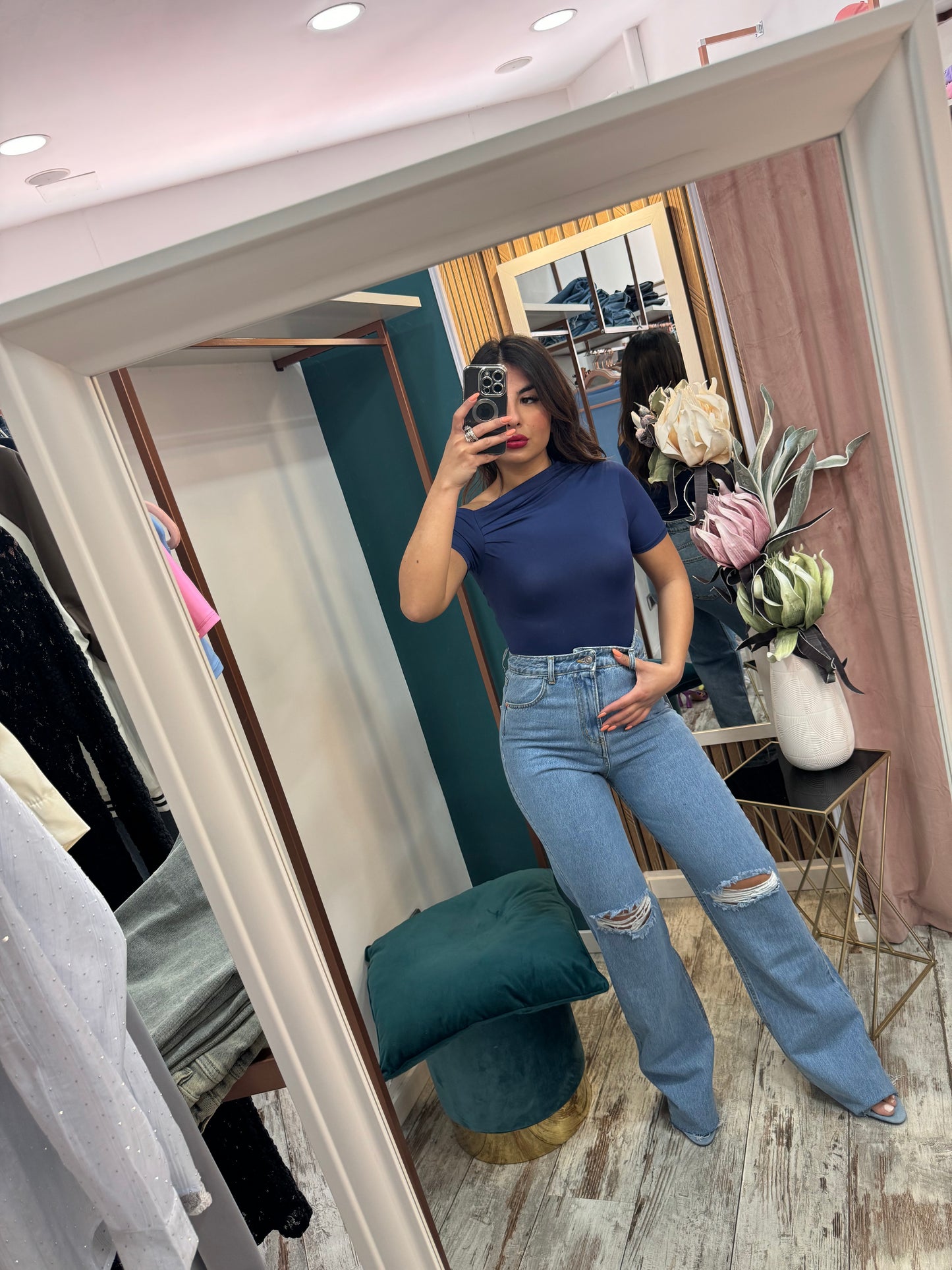 Jeans wideleg strappo
