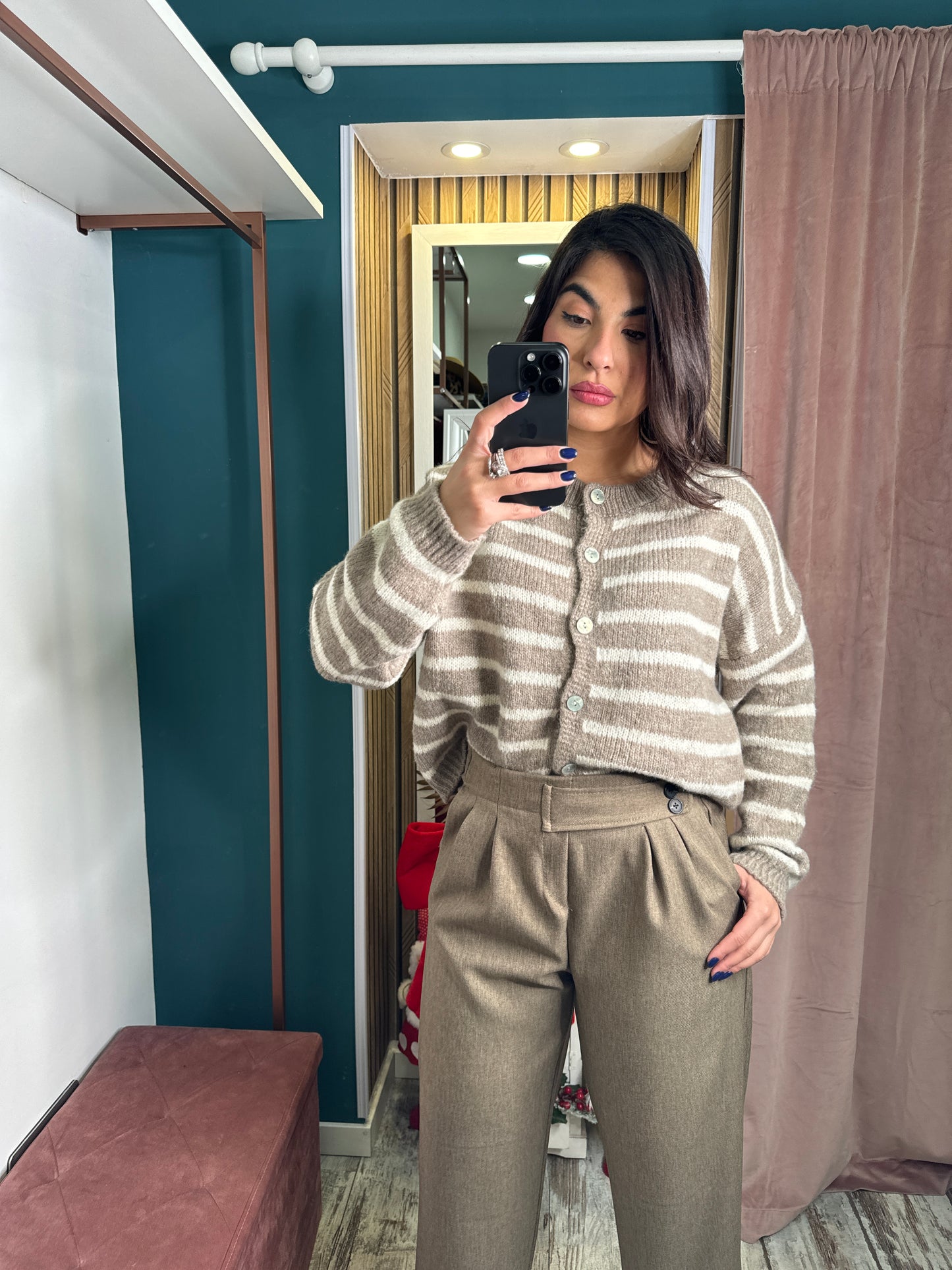 Cardigan beige righe