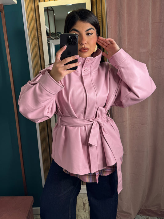 Giubbino ecopelle rosa