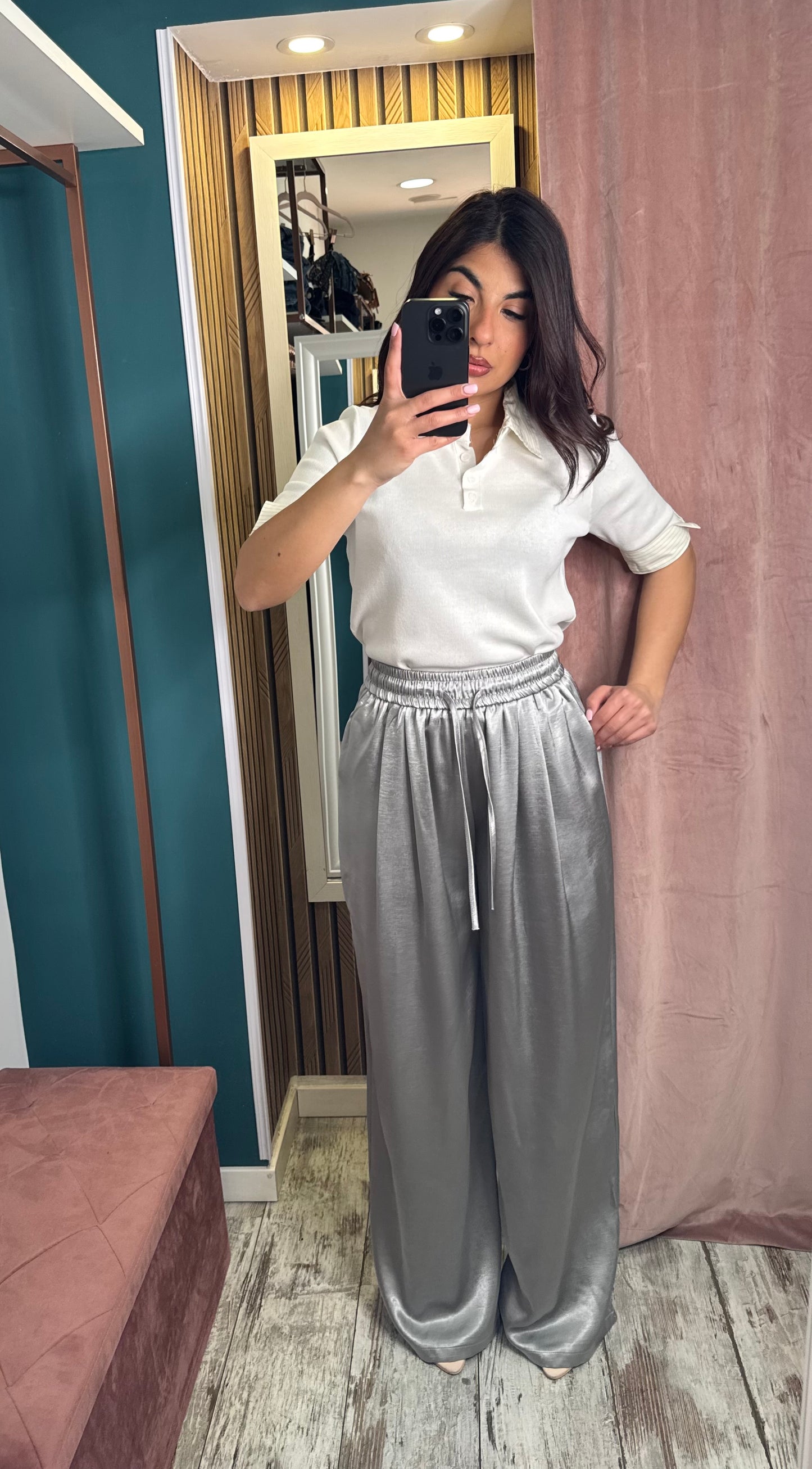 Pant grigio satin