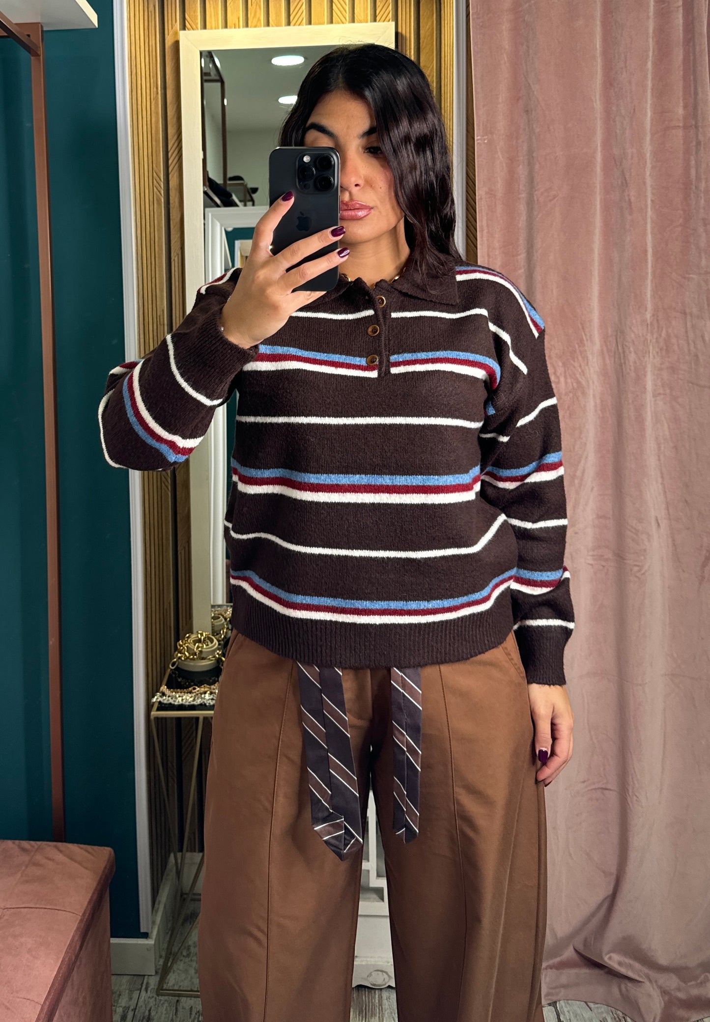 Pullover righe marrone