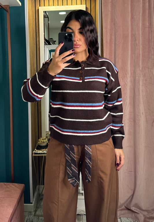 Pullover righe marrone
